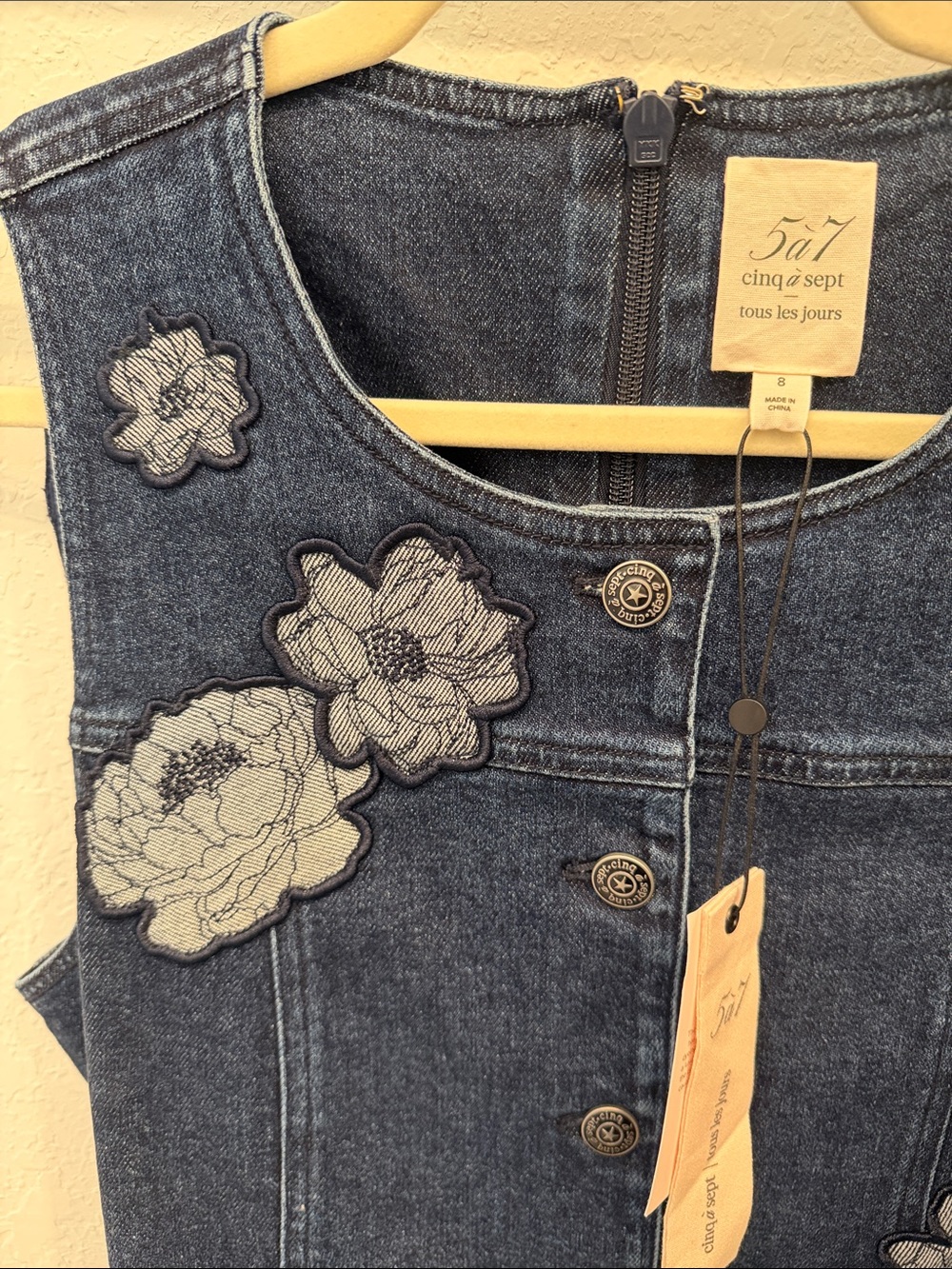 Cinq a Sept Marsha Floral Appliqué Mini Denim Dress - Picture 9 of 9